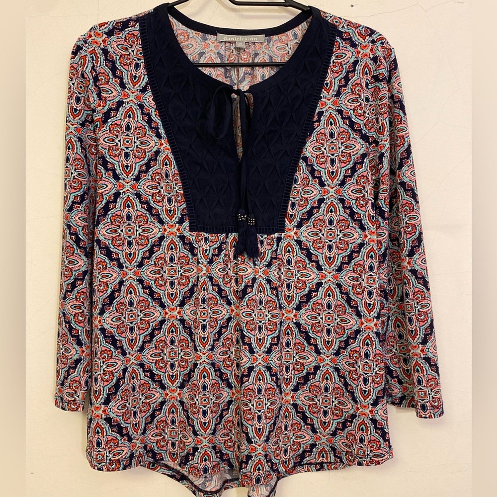 Daniel Rainn Boho Top with Front Tassel Tie Closure